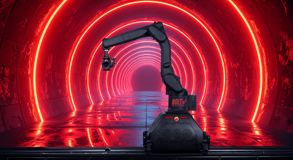MRMC Bolt Jr+ camera robot on track in front of red neon lighting
