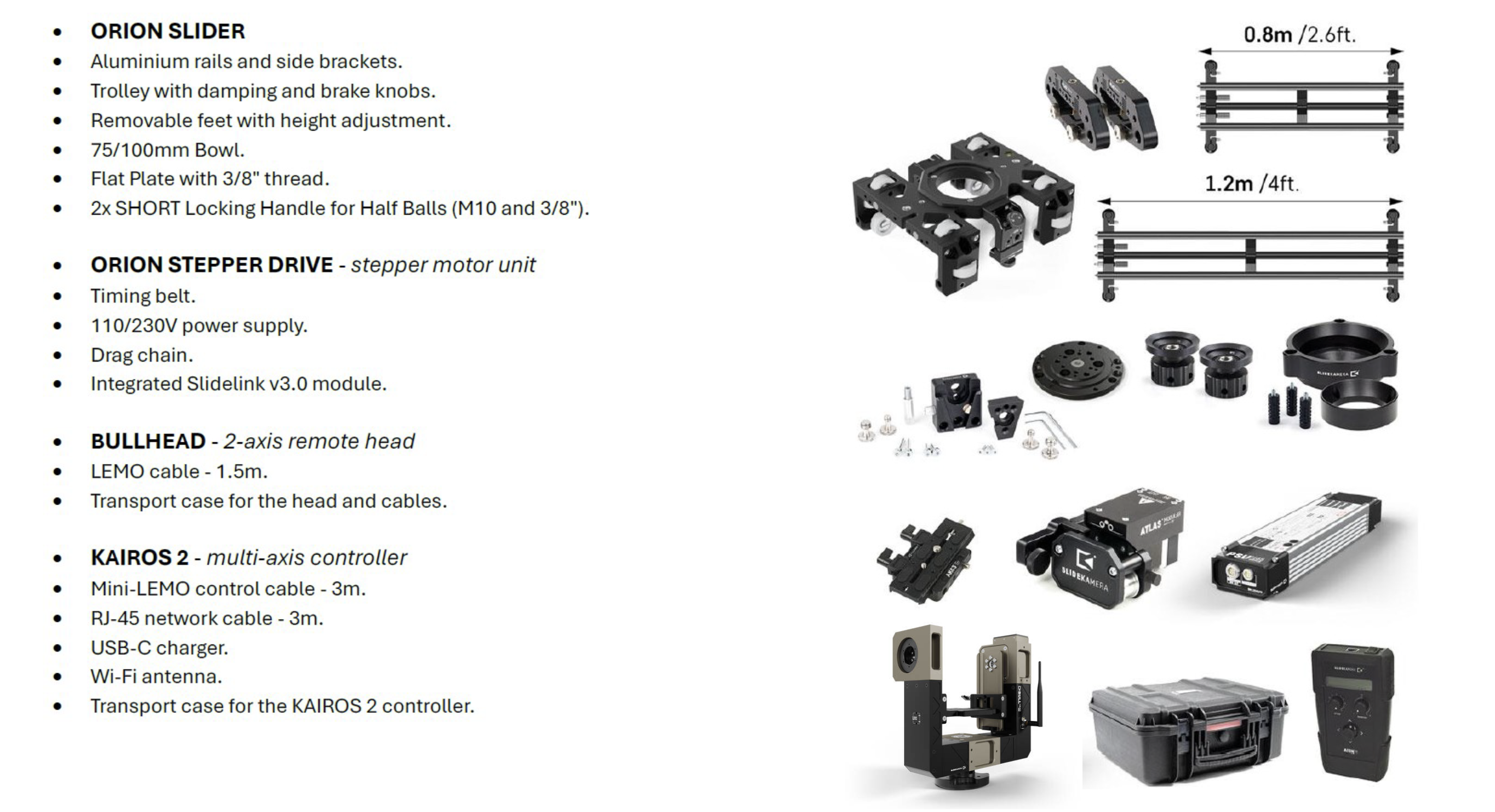 Orion track and slider specification