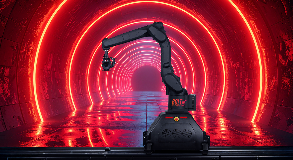 Bolt Jr Plus Camera Robot on Track in front of red neon background