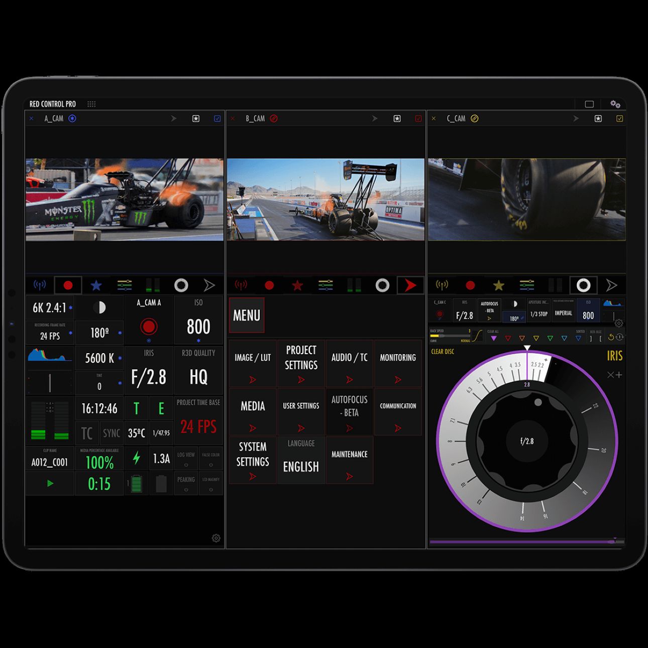 RED Control Pro ipad view individual